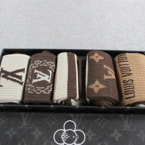 5 Pairs Louis Vuitton Socks Unisex Monogram Logo Crew Length Designer Luxury - Picture 2 of 4